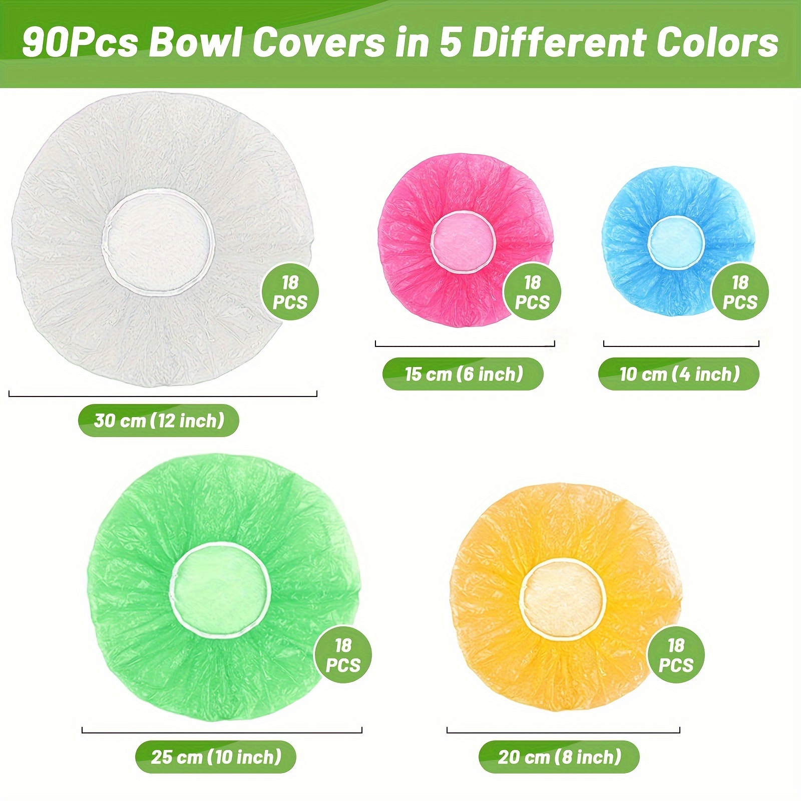 Image of 90pcs Reusable Elastic Food Bowl Storage Covers, Bowl Covers, Of 5 Translucent Stretchable Sizes And Colorful Dish Plate Covers, Alternative To Foil, Plastic Wrap