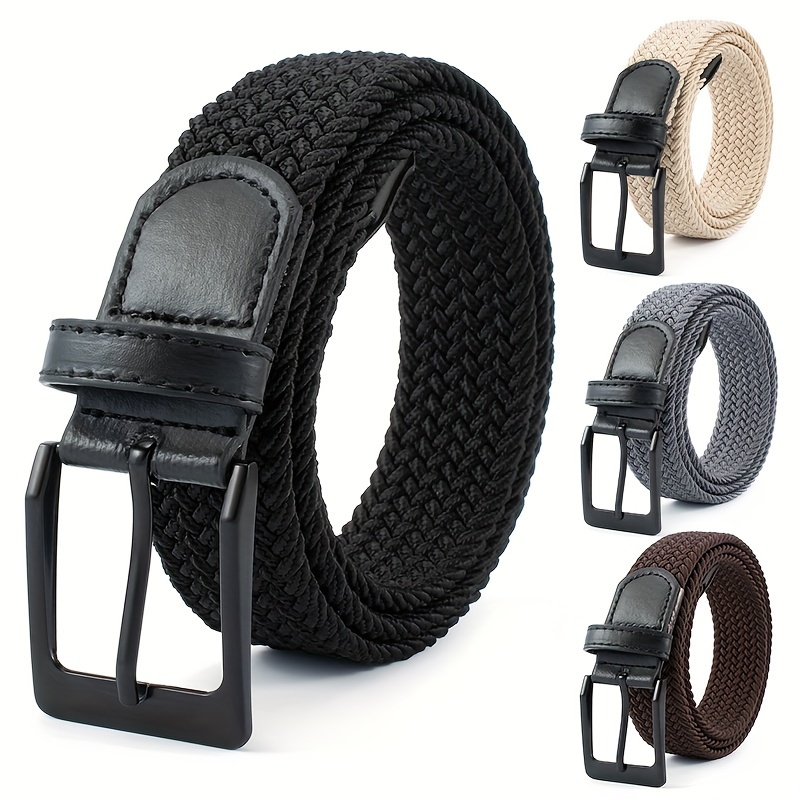 

Men's Casual Belt With Alloy Needle Buckle, Woven Elastic Breathable Belt