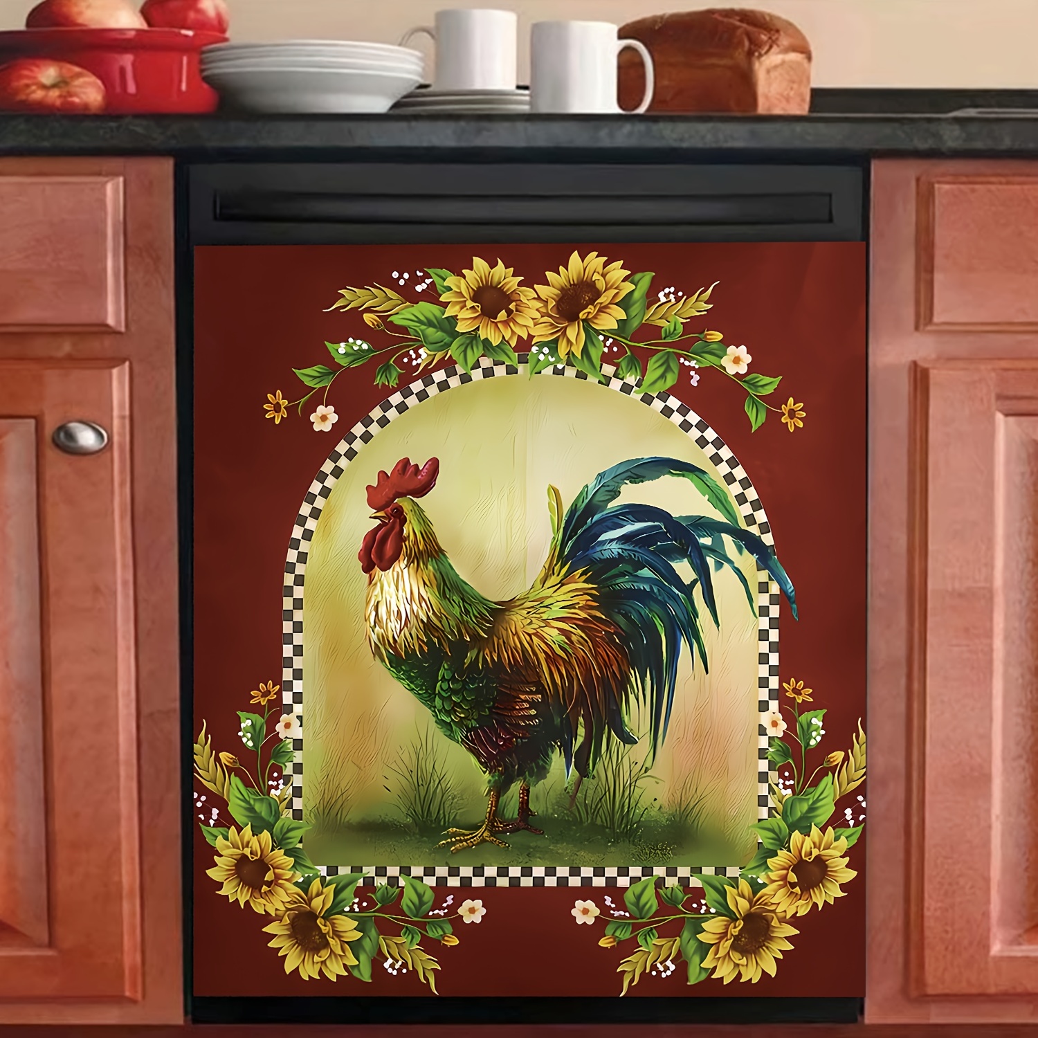 

Rooster Pattern Magnetic Cover Plate, Vinyl, 58.5 X 65 Cm, Vertical Rectangle, Ideal For Dishwashers & Refrigerators, Perfect For Kitchen Decor, Whiteboards, Office & Home Use