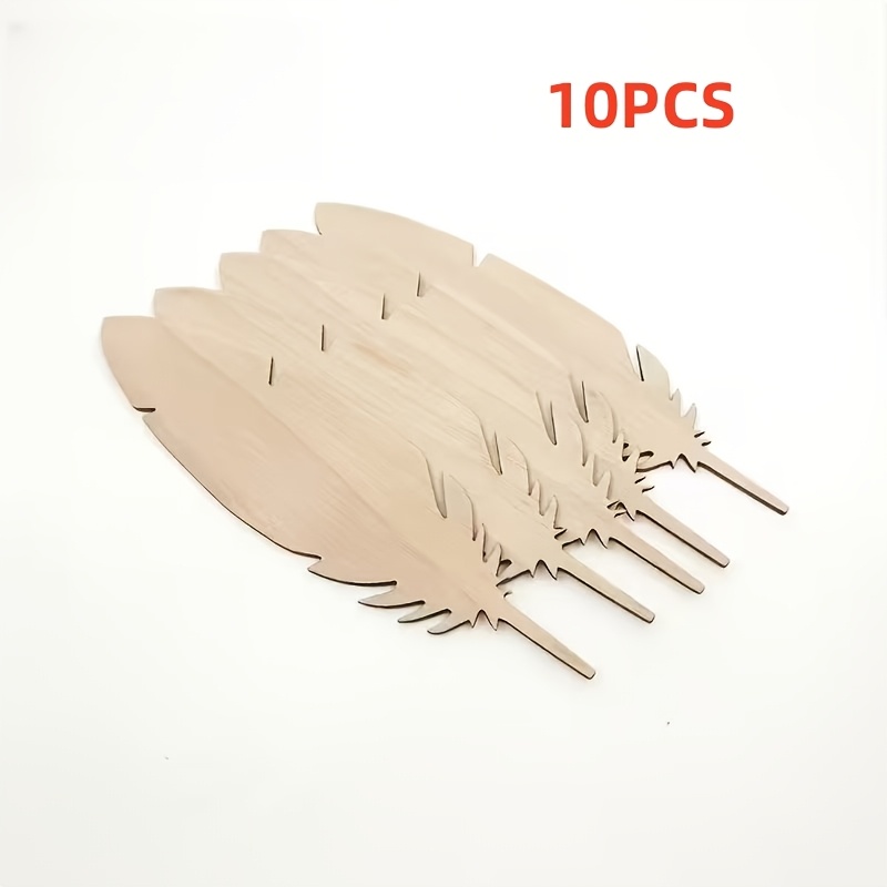 TEMU 10pcs Wooden Blank Feather Shaped Bookmarks, Suitable For Christmas, Wedding, Birthday Party Decoration, Wooden Cut Flower Decorations, Home