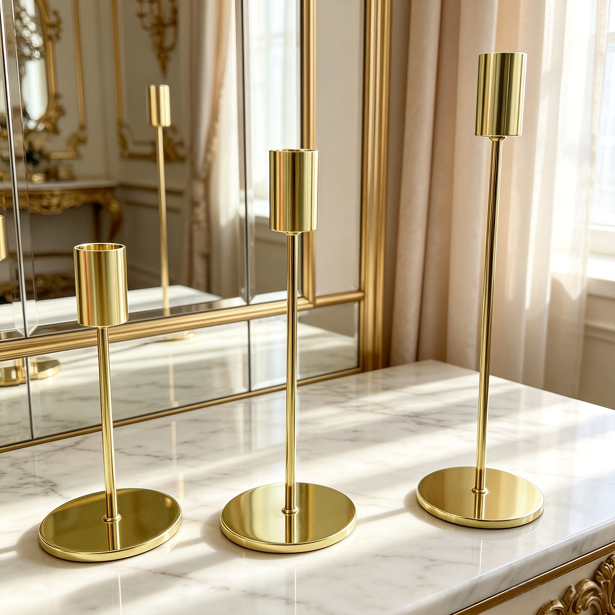 TEMU 3pcs Candle Holders, Romantic European-style Wedding & Banquet Decor, Candlelight Dinner Centerpieces, Cylindrical Candle Stands For Table