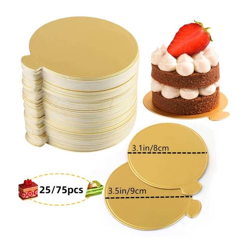 25 75pcs round golden cardboard mini cake base mousse dessert board base disposable cupcake boards for wedding birthday party displays tray