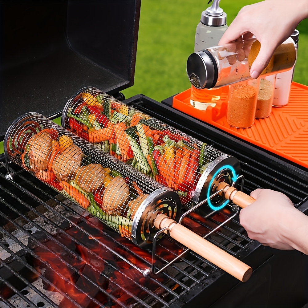 

2- Stainless Steel Wooden , Removable For Vegetables & Shrimp, Bbq Accessories, For Men, Dad, Husband