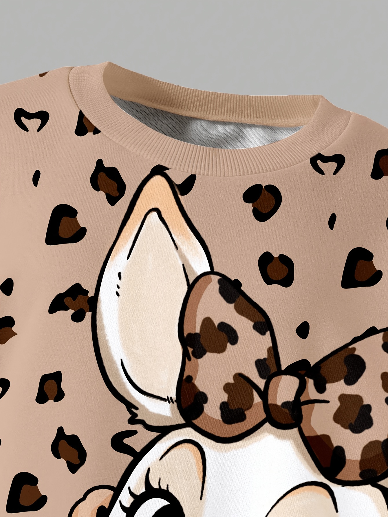 Girls' Deer Pattern Round Neck Pullover & Floral Pants Set