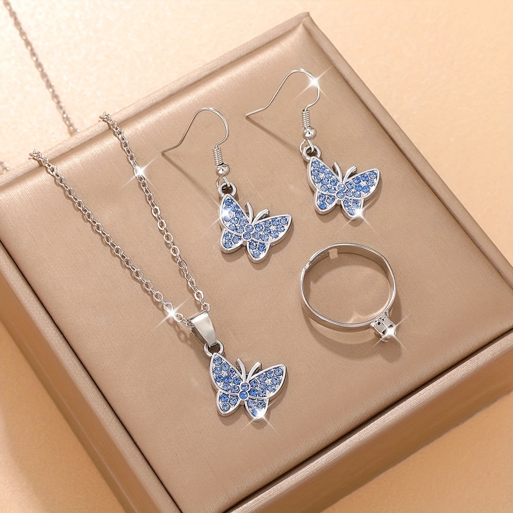 4pcs/SET Elegant and Stylish Women's Jewelry Set Gorgeous Pendant  Necklace, Earrings and Ring Combination, Luxurious Simple a