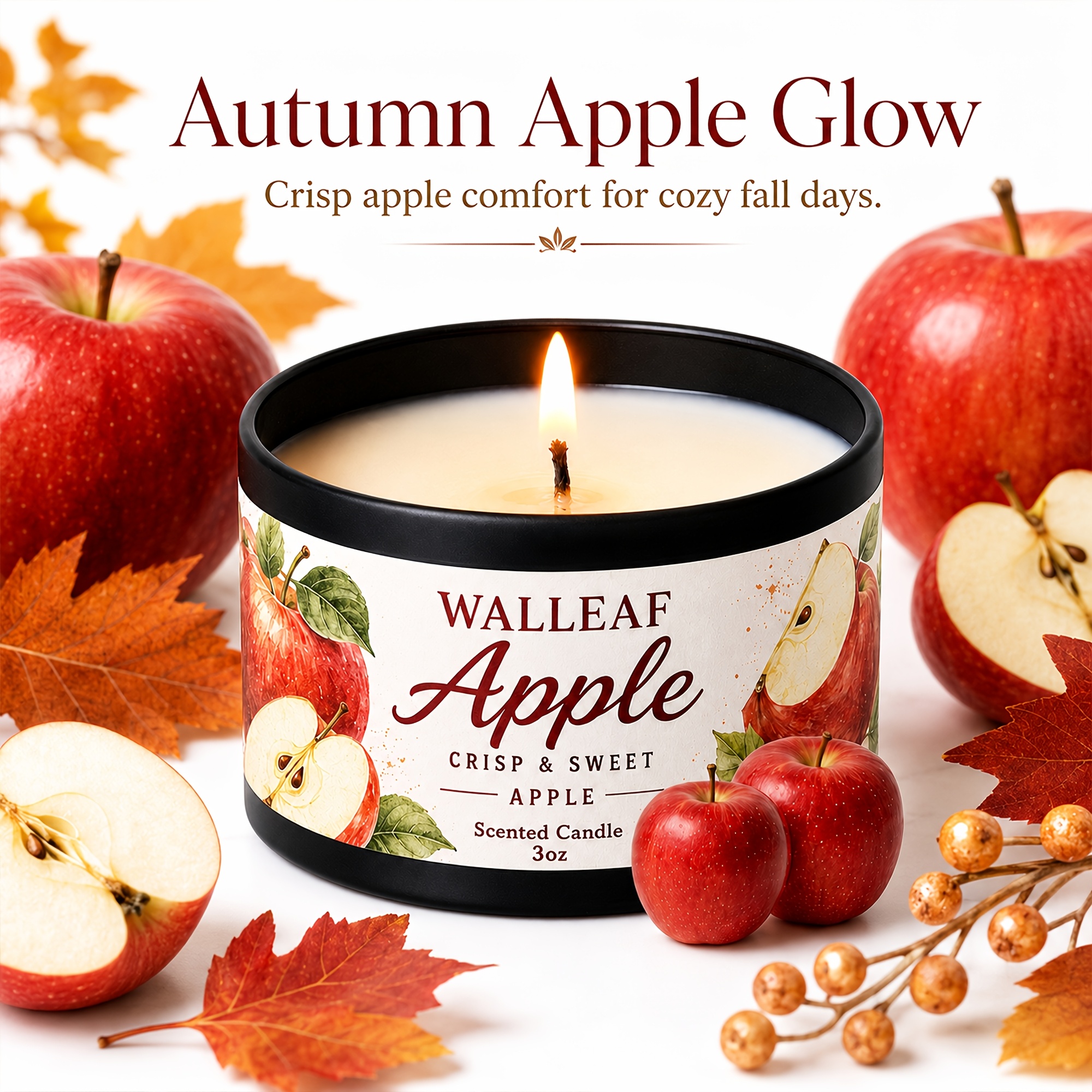 TEMU Walleaf Autumn Scented Candle, Themed Jar Candle, Maple Leaf Design, Living Room Bedroom Desktop Seasonal Home Decor, Christmas, Halloween