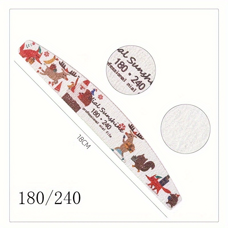 Julianna Beauty Christmas Nail Files And Buffers Set - Unscented Professional Manicure Tools, Mixed 80/100/150/180/240, Half-moon Design Emery Boards For Nails, Bulk Pack