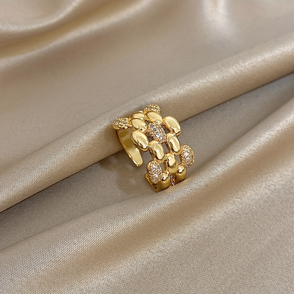 E-shop Goldplattierter Geometrischer Statement-Ring mit Synthetischen Zirkonia-Akzenten, Chunky Offener Verstellbarer Ring für Frauen, Modeschmuck
