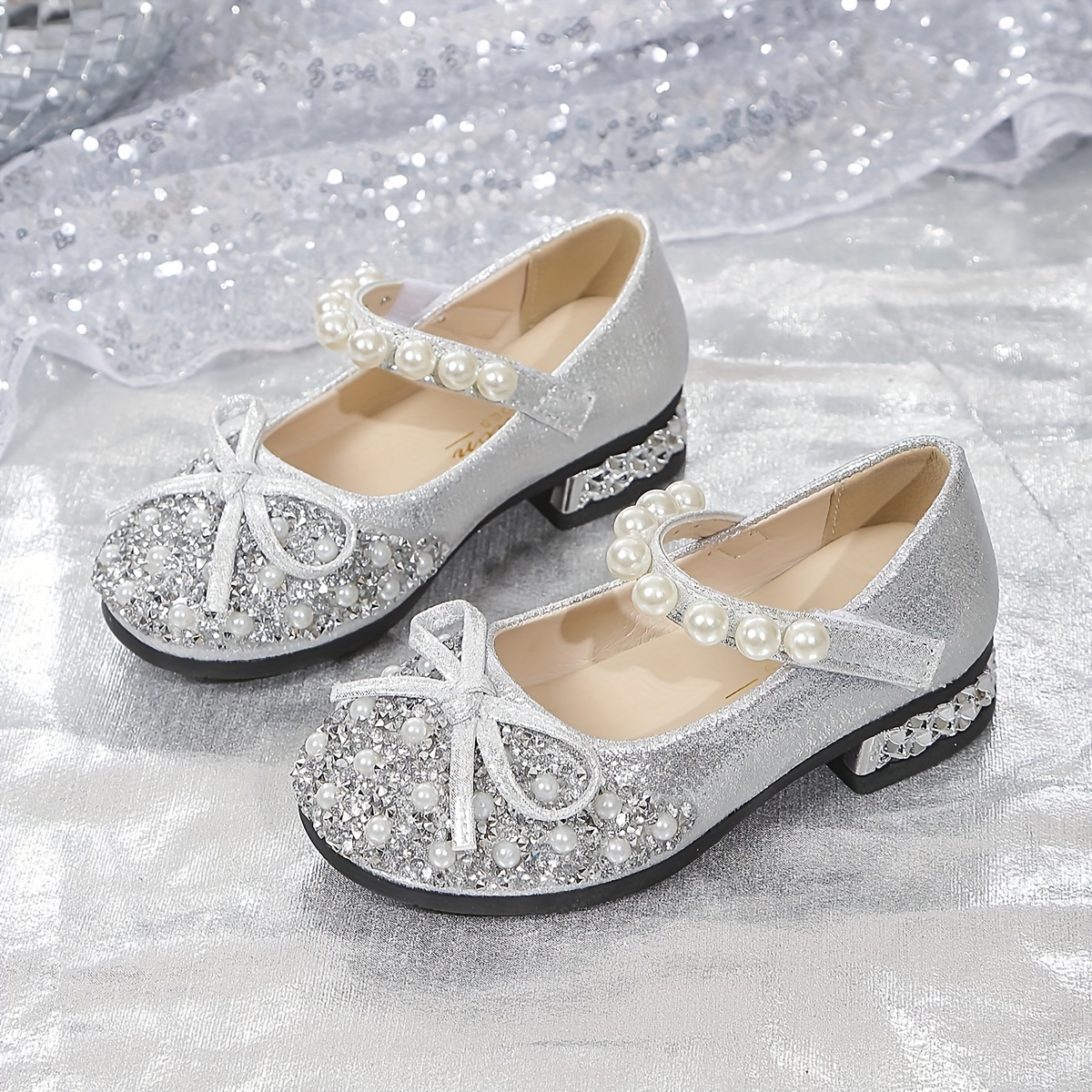 Trendy Cute Sequin Bowknot Pearl Decor Shoes Temu Canada