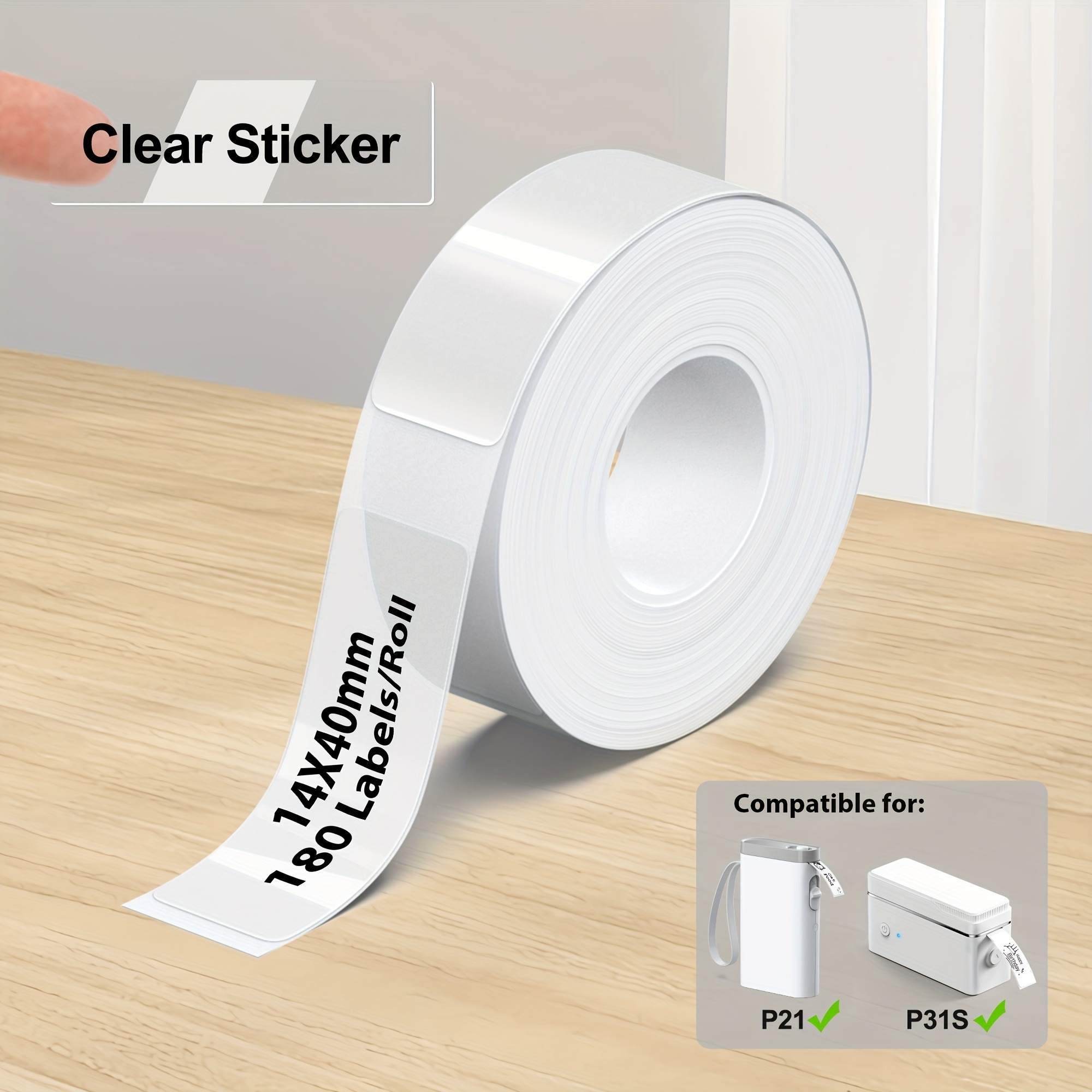 TEMU P21 Label 14x40mm (0.55"x1.57") - Standard Laminated Thermal Label Paper, 180 Labels/roll, Transparent Replacement Sticker Rolls For Home And