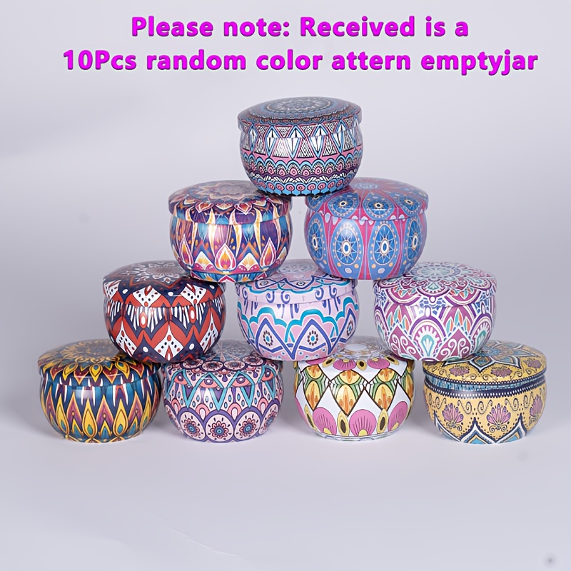 Image of 10 Empty Candle Jars, 2.2 Oz Multicolor Printed Candle Jars, Perfect For Crafts, Candle Making, Storing Buttons, Beads And Small Items, Random