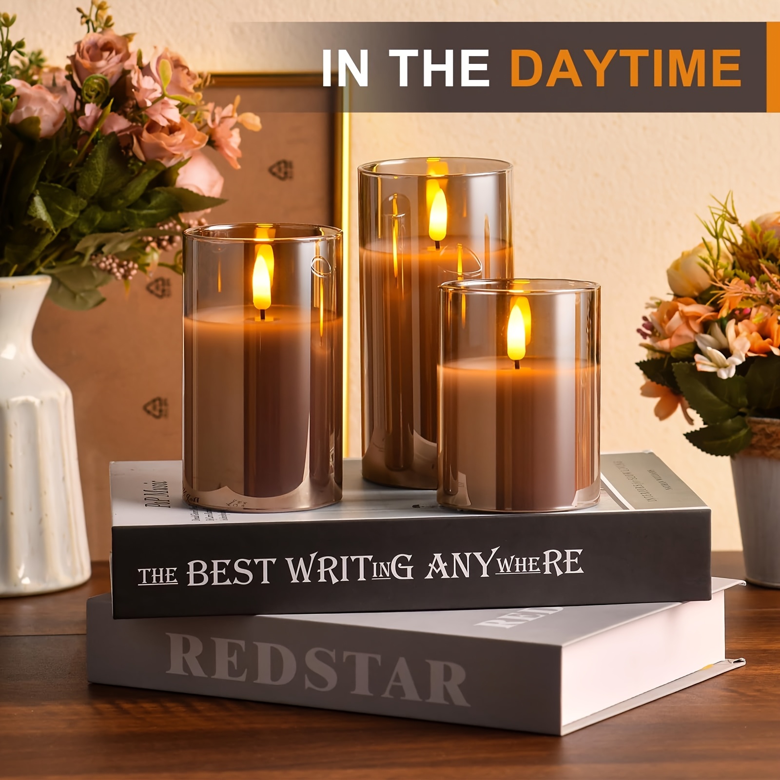 set of 3 realistic flickering flame led candles battery operated flameless candles featuring 3d flame effect   christmas home weddings birthdays and romantic ambiance decoration aaa batteries not included flameless candles Product details 4