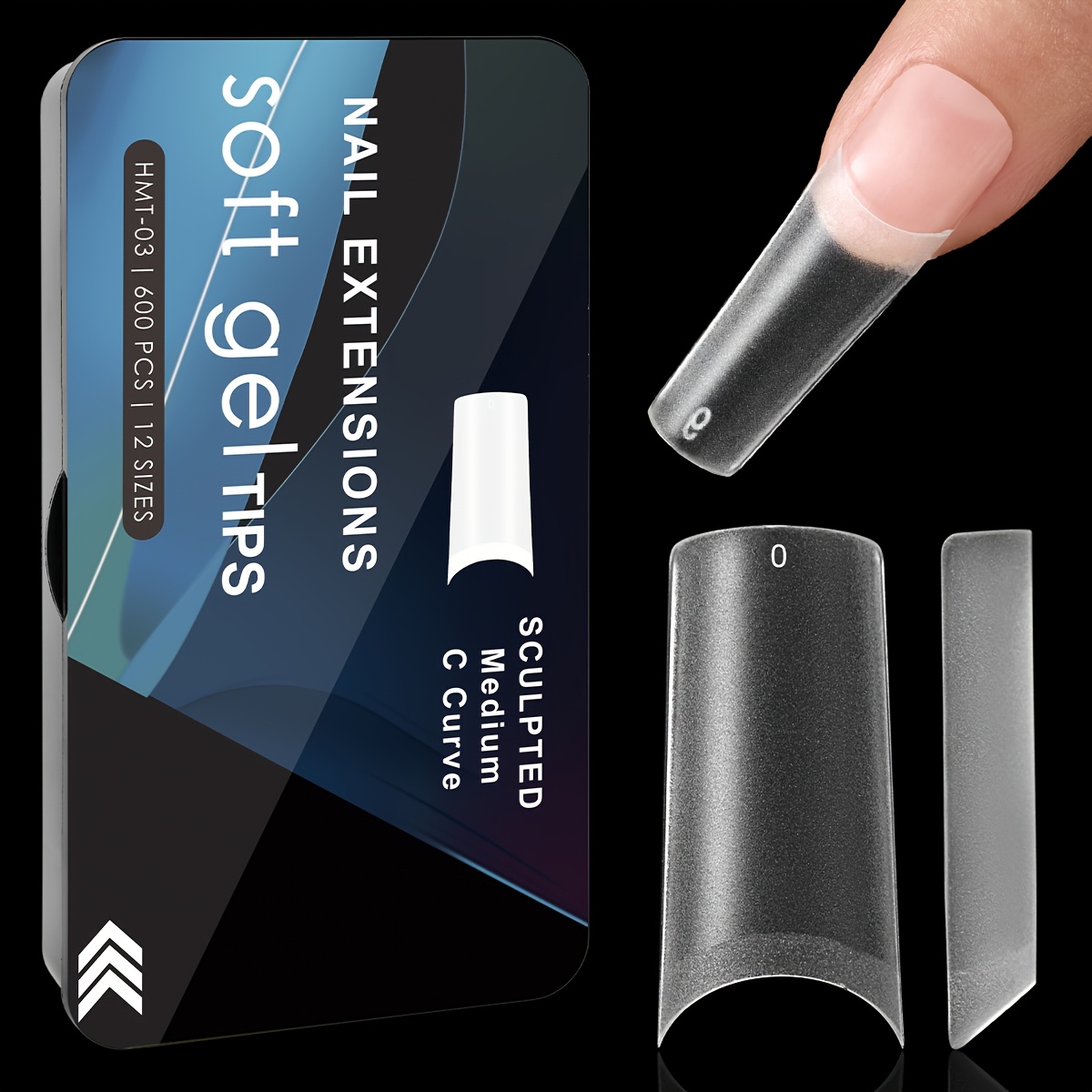 TEMU 600 stuks QuickChic Zachte Gel Tips, Medium Ballerina, Stiletto, Kist, C- Vorm, Matte Nagelverlengingen met Geometrisch Ontwerp, Matte Kist,