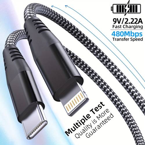 1pack 3 3 6 6 10ft for iphone quick charger type c to lightning cable with nylon braiding for iphone models including 13 12 11 pro max xr xs 8 7 6 plus and