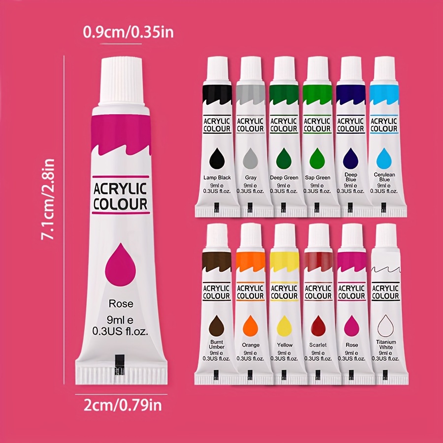 

12- Set, 9ml , Non-fading , Non-toxic, For Artists & Adults, Propylene Pigment, Acrylics In For & Wood