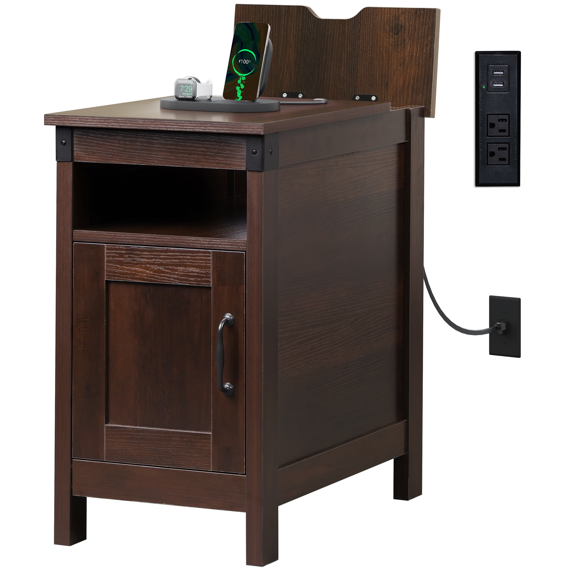 farmhouse end table with charging station couch with usb ports and outlets for small spaces nightstand with storage narrow side table for living room bedroom