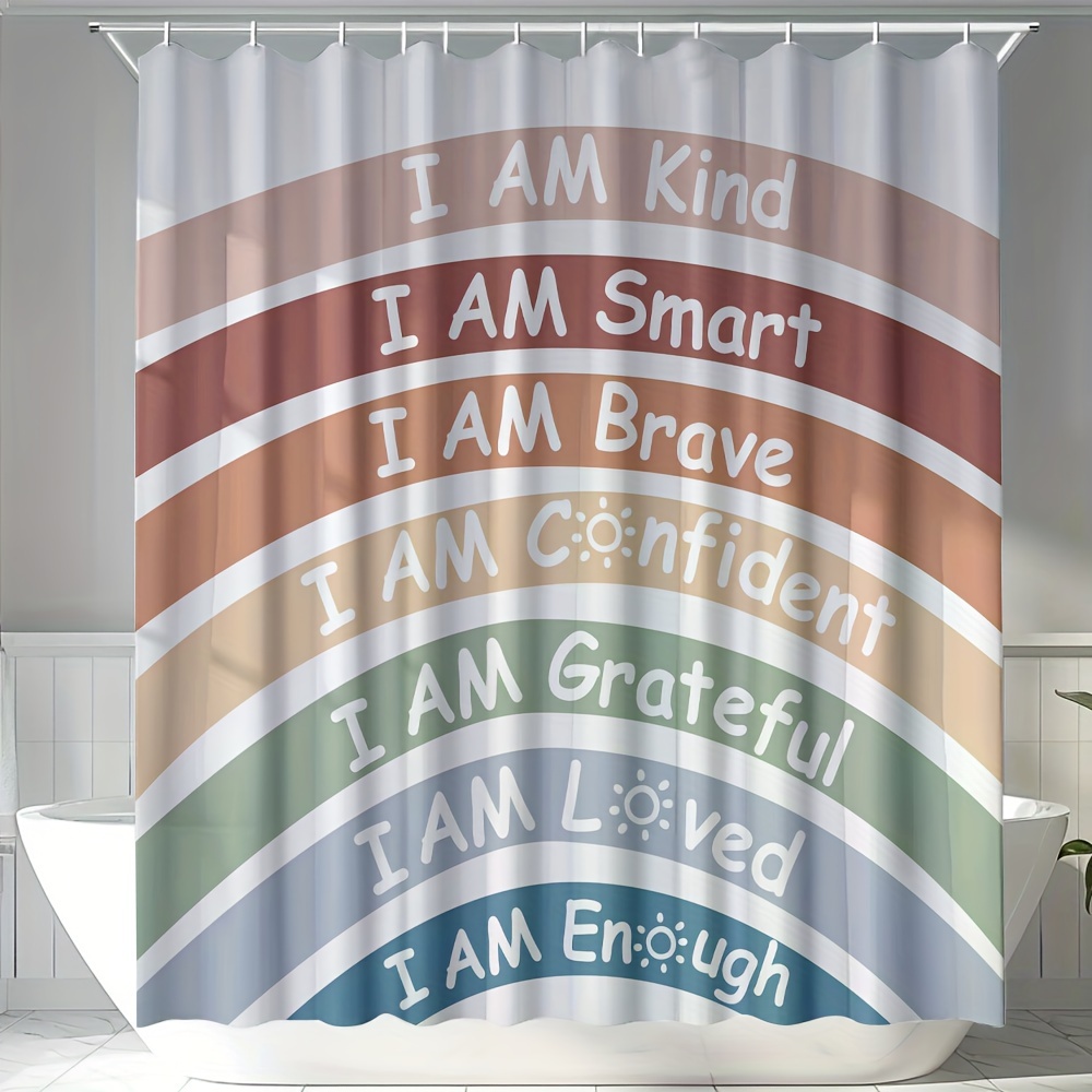 TEMU 1pc, Boho Rainbow Shower Curtain, Cute Shower Curtains For Bathroom Decoration Fabric Inspirational Bathroom Curtains With 12 Hooks