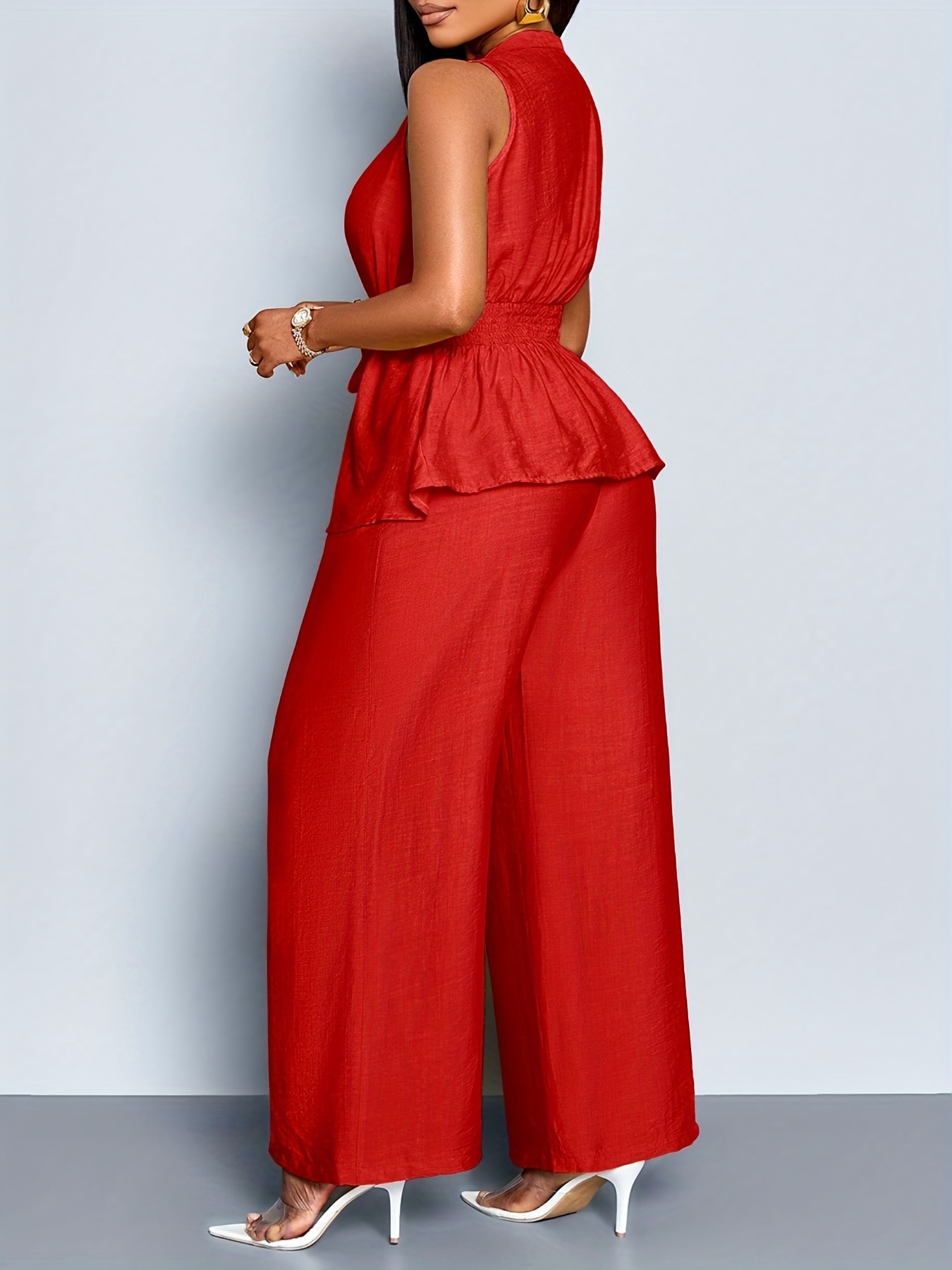 Women's Elegant Sleeveless Top + Wide-leg Pants Two-piece Set, Asymmetrical Hem Casual Two-piece Outfit for Women, Spring/summer Sleeveless Short Shirt, Office Wear for Mature Women, Business Casual Style, Suitable for Daily Outings and Leisure