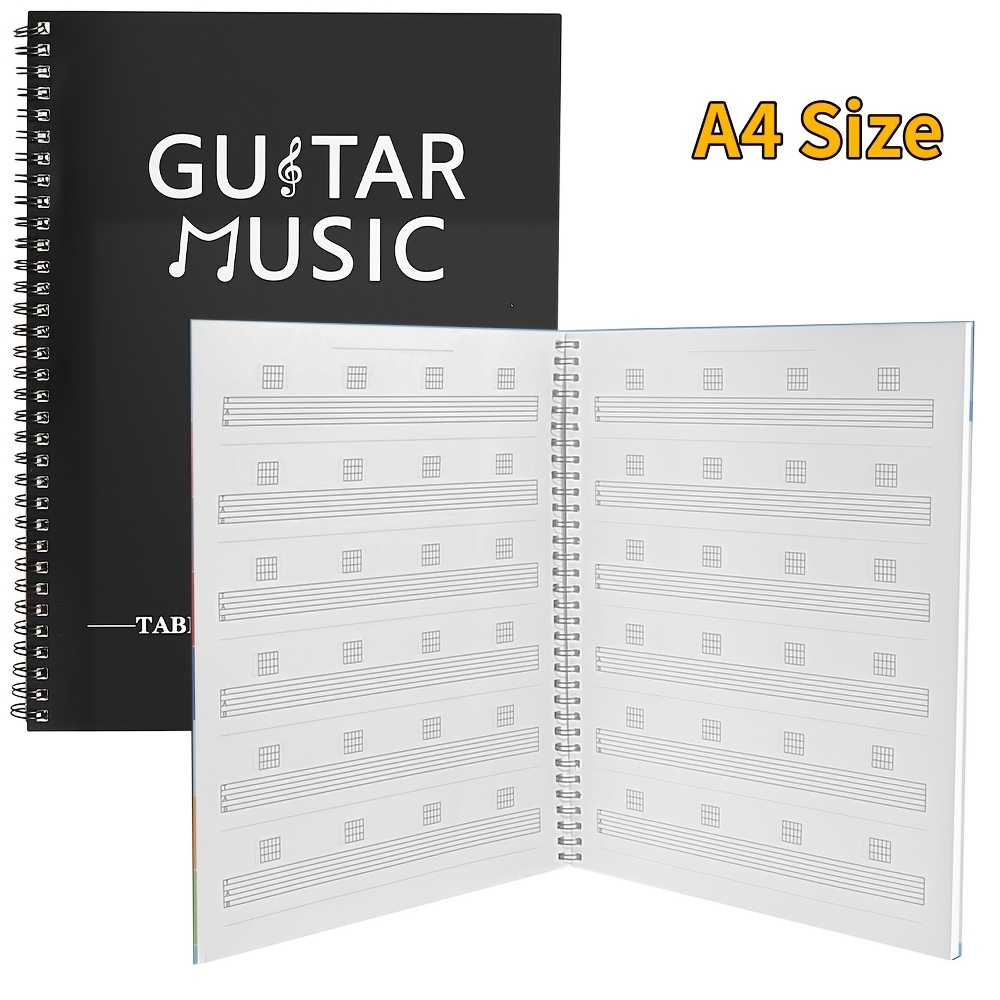 

A Guitar And Practice Staff Notebook, Containing 50 Sheets/ Pages, Guitar Staff Notebook, Staff Notebook And Blank Chord Diagram, With 56 Used Guitar Chord Diagrams Cover