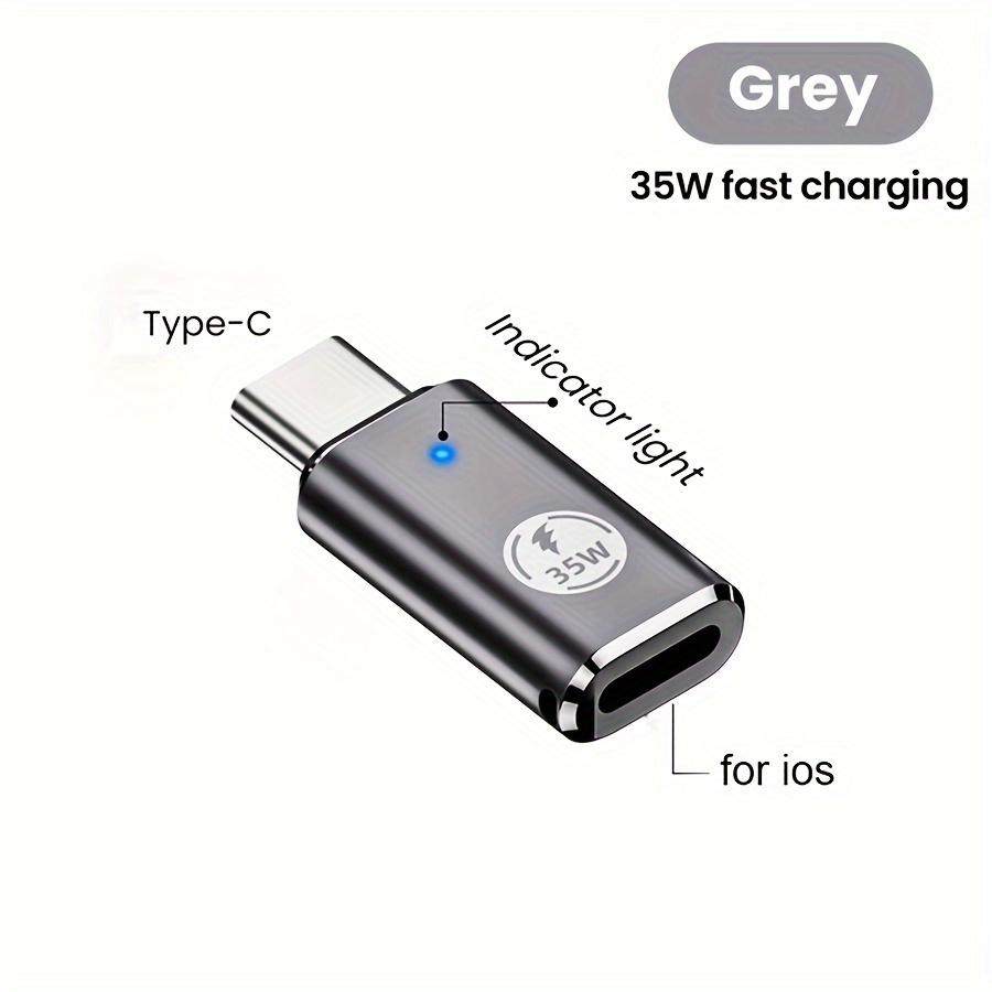 

Usb-c To Adapter, 35w Fast Charging, Pd35w Support, For 15 Pro Max/plus & Ipad, Type-c To 8pin Charging Data Sync Connector, Compact Size, Indicator Light, Black/grey