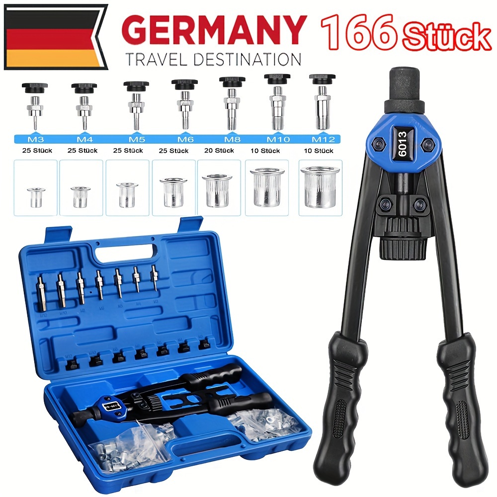 166pcs Rivet Nut Pliers Set, Manual Rivet Pliers Set, Thread Rivet Pliers, Tool - Pliers Set, Rivet Nut Pliers, With Rivet Nut Thread Setter