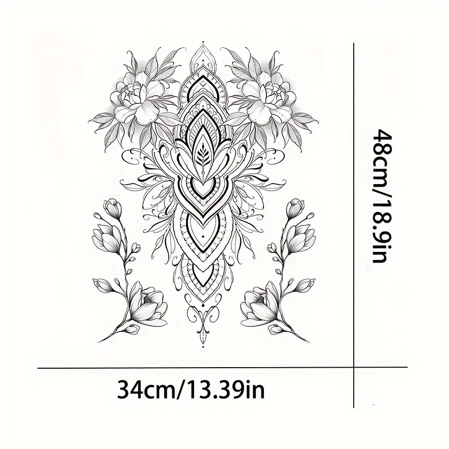 Oversized Temporary Body Art For Women, Realistic Floral Back Tattoos For Adults