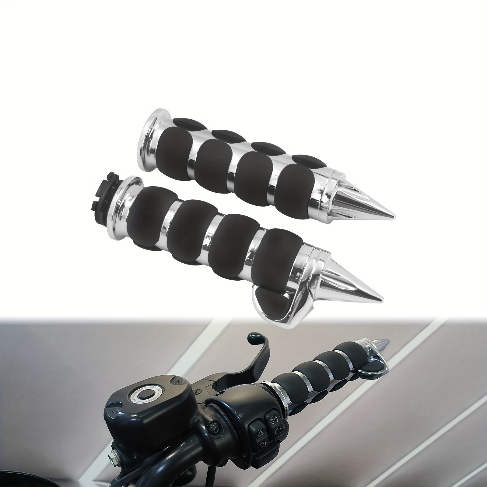 TEMU Chrome 1" Non-slip Rubber Spike Hand Grips Fit For For Touring For