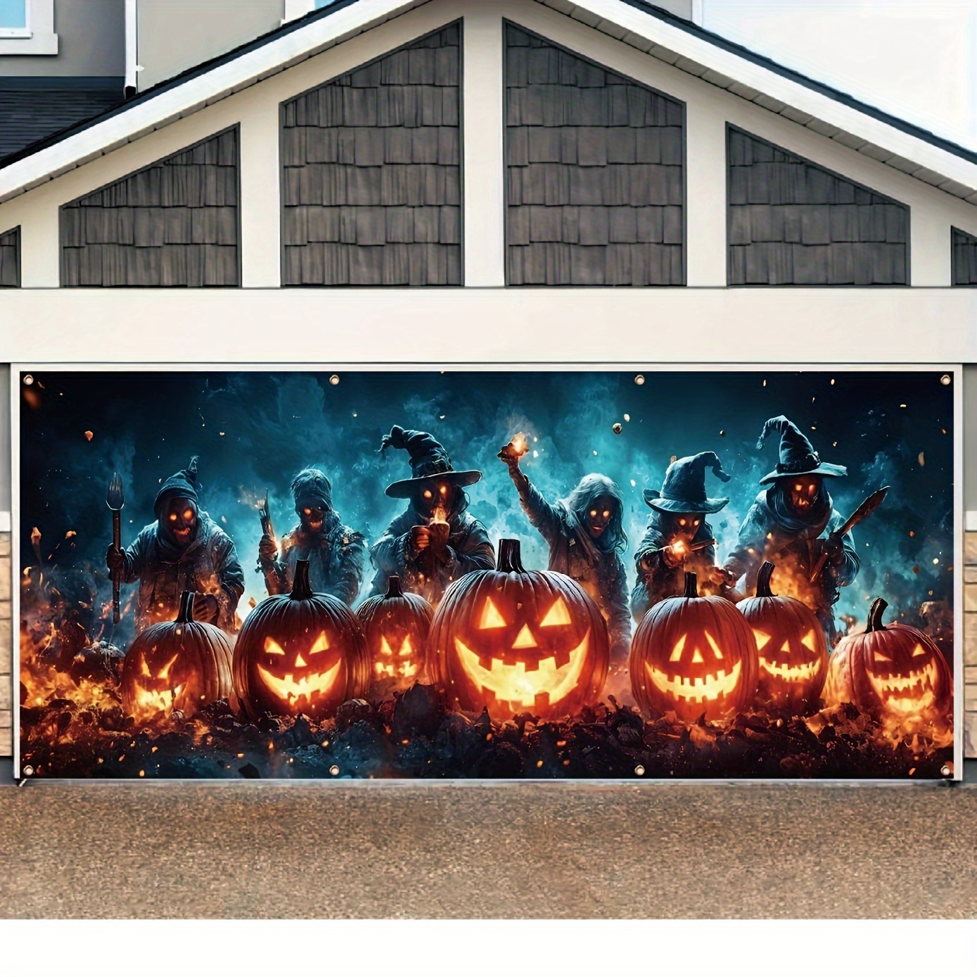 

Halloween Garage Banner - 157x71" Pumpkin & Outdoor Decoration, Polyester, Holiday Party Decor