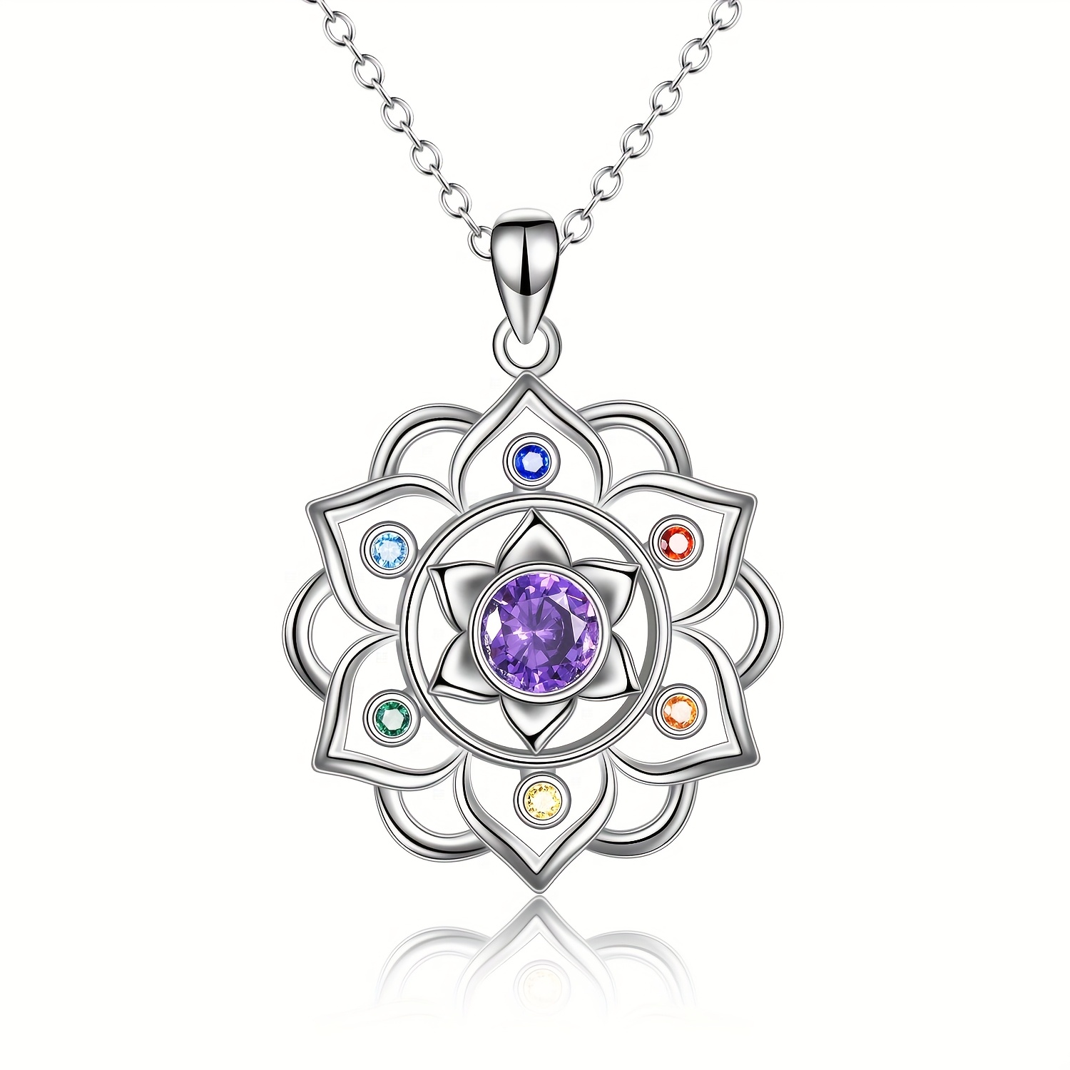 TEMU Collier chakra en argent 925 avec pendentif lotus - Cadeau pour la Fête des Mères - Bijoux pour femmes