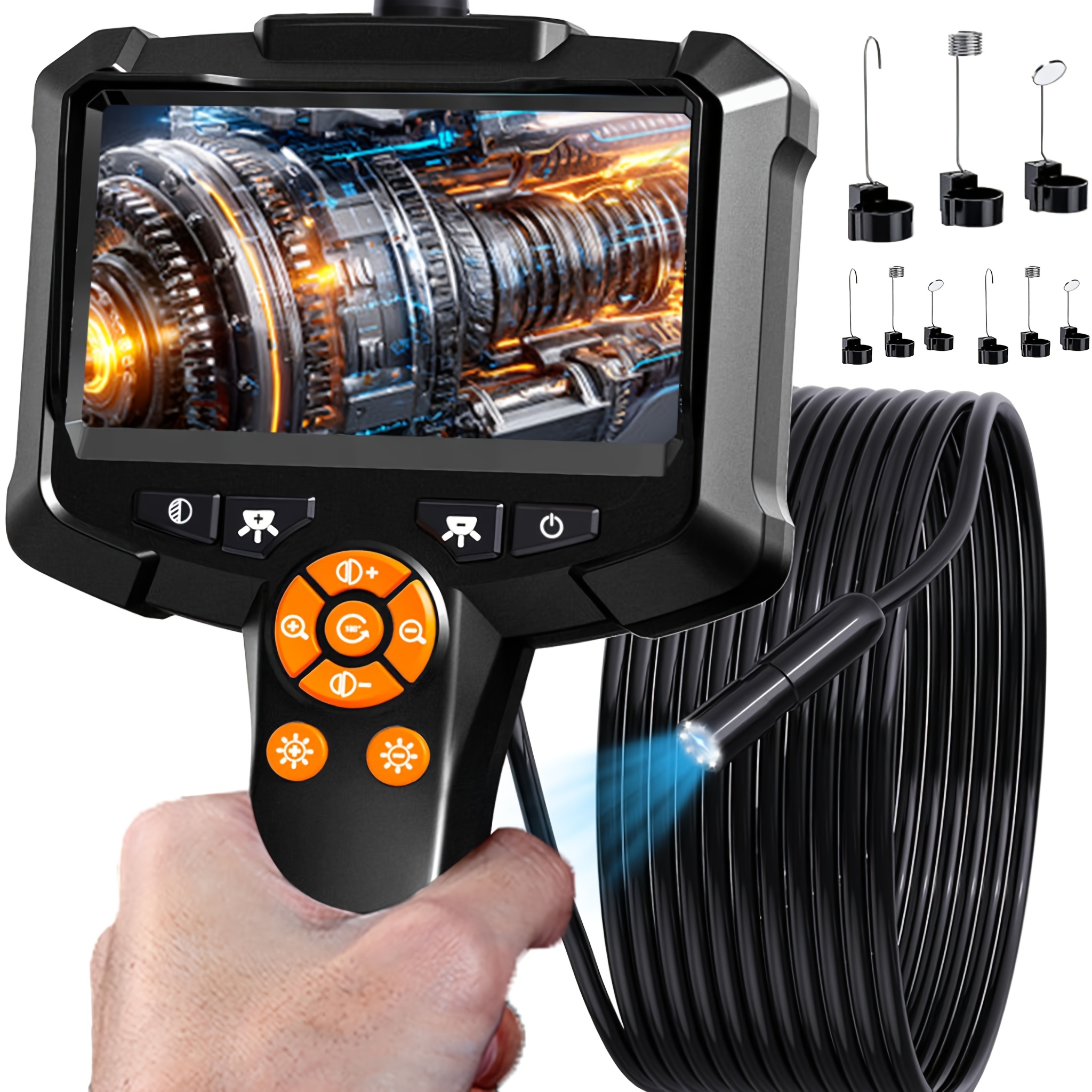 Heavy-Duty Endoscope Camera with Light - IP67 Borescope, 8 Adjustable LED Lights & 4.3” LCD Screen, HD 1080P Inspection Camera with 16.5ft Semi-Rigid Cord Suitable for, Automotive, Plumbing, HVAC, and Use 2 Heavy-Duty Endoscope Camera with Light - IP67 Borescope, 8 Adjustable LED Lights & 4.3” LCD Screen, HD 1080P Inspection Camera with 16.5ft Semi-Rigid Cord Suitable for, Automotive, Plumbing, HVAC, and Use - Image 2