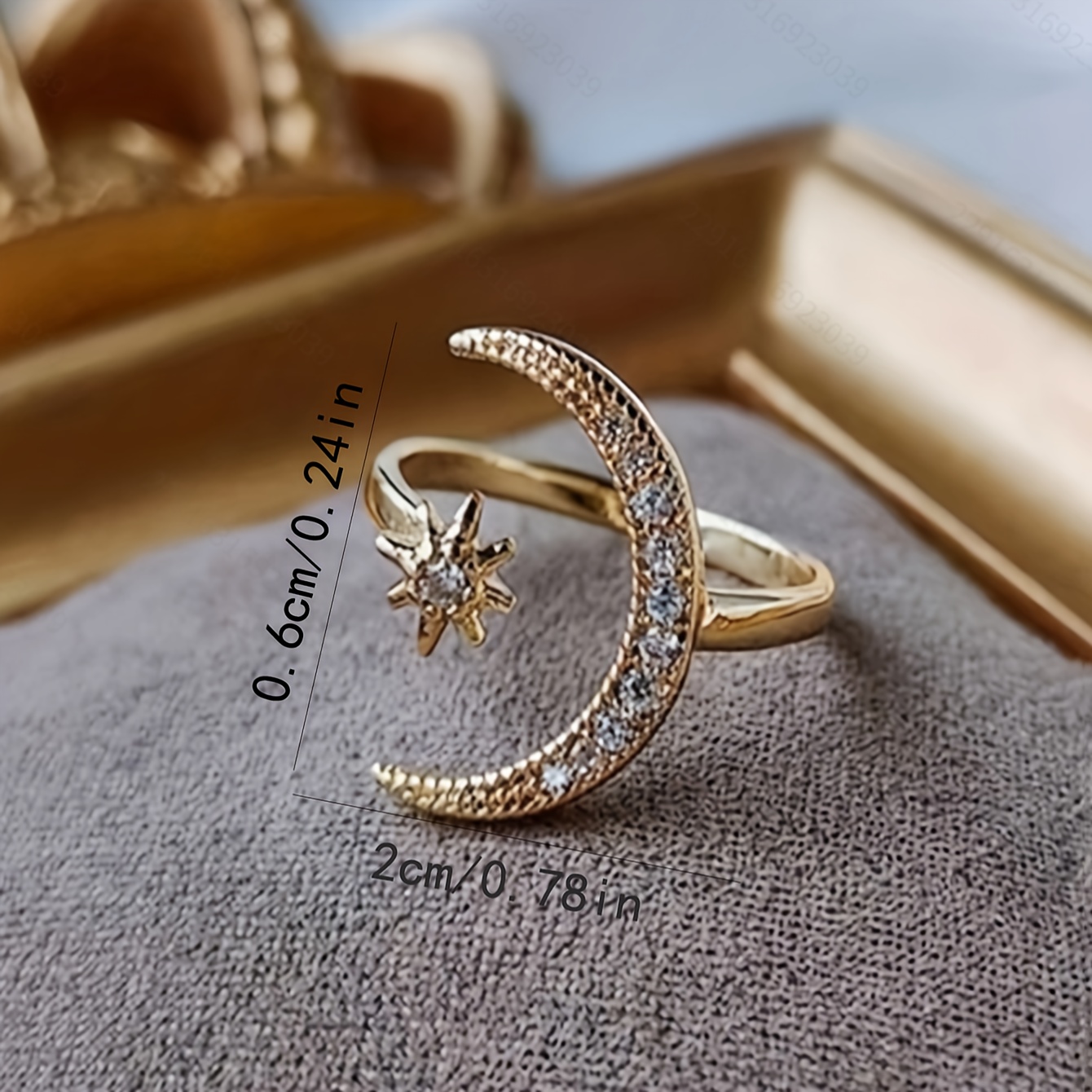 Rhinestone Star & Moon Adjustable Open Ring for Women