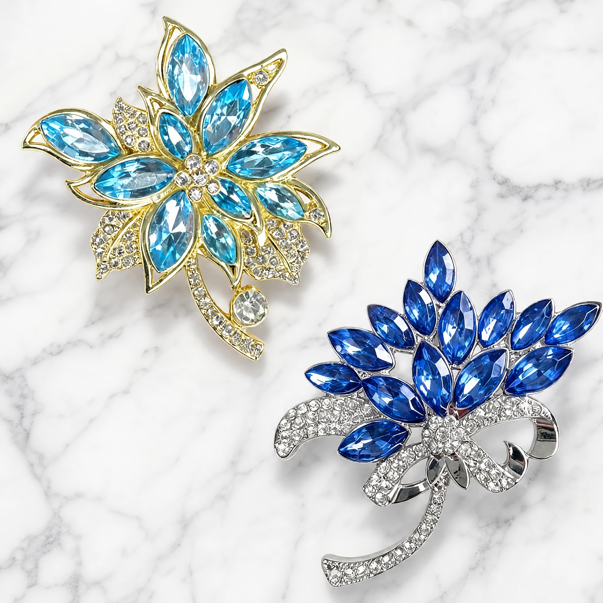 TEMU 2pcs Elegant Rhinestone Brooch, Rhinestone Flowers Exquisite Texture, With Carry-ons For Wear