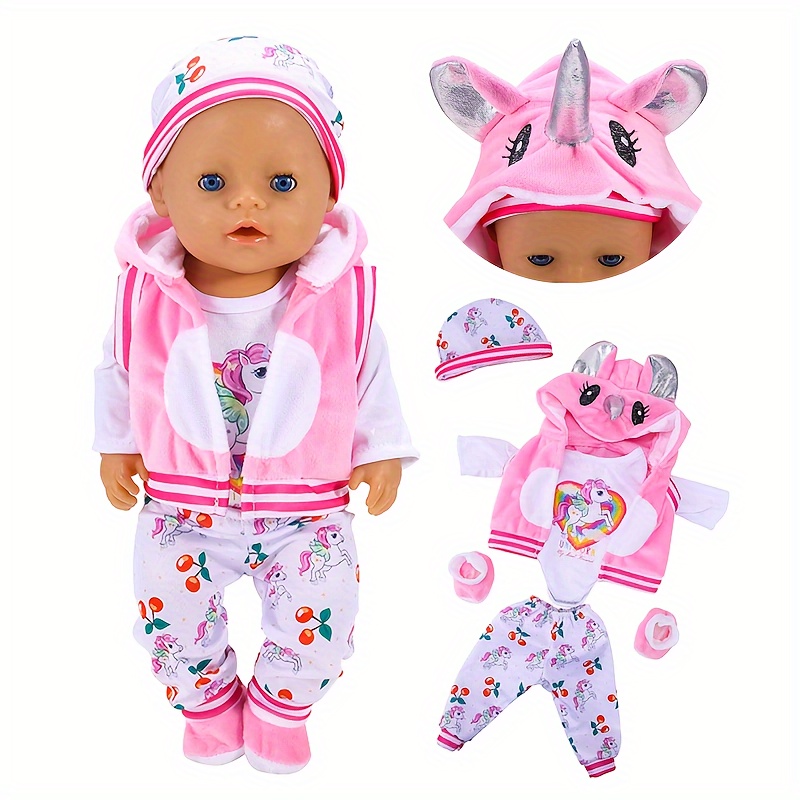 

5pcs/set Cute Unicorn Styling Doll Clothes Fit 43-45cm And 17-18 In Reborn Dolls, Excluding Dolls