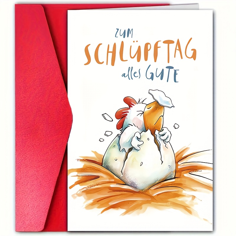 Funny German Birthday Card With Envelope - Featuring Adorable Chick Design And Humorous Message, Perfect For , Family, And , Ideal For Birthdays, Celebrations, And Special Occasions