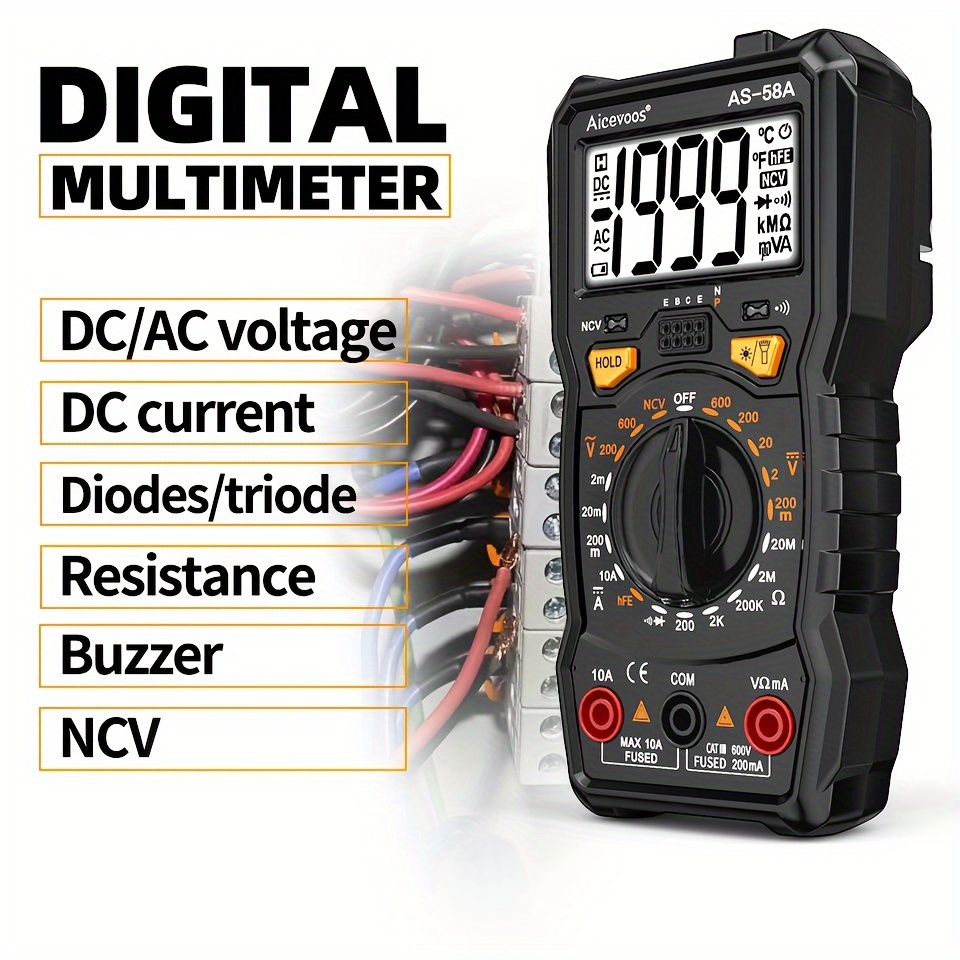 

Aicevoos Digital Professional Multimeter 2000 Counts True Rms Dc Ac Voltage Tester Ohm Meter Electrical Professional Multimetro Transistor Ncv