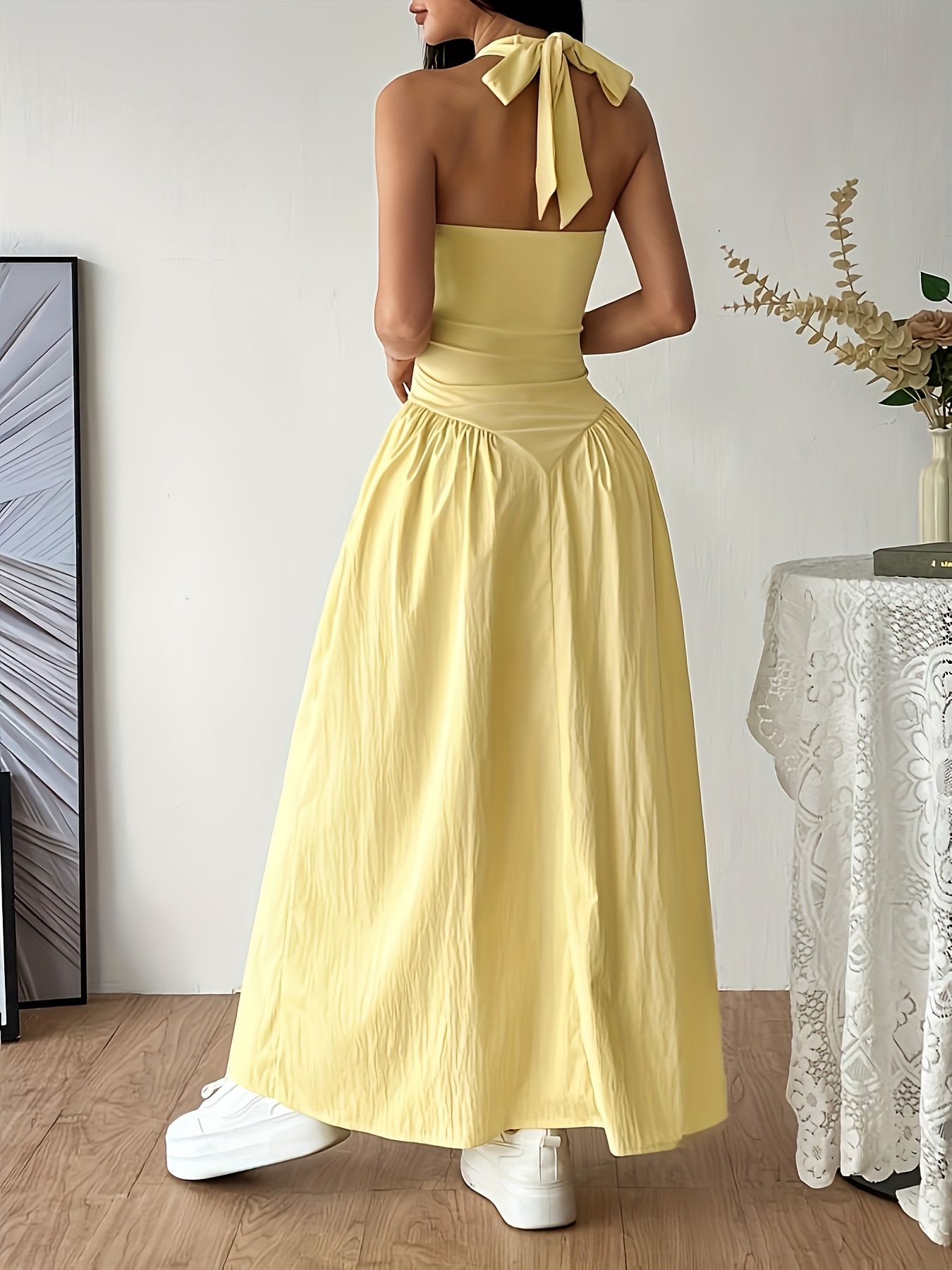 yellow backless halter dress The Kylie Halter Knot Dress, Dijon Dijon / M main image 1