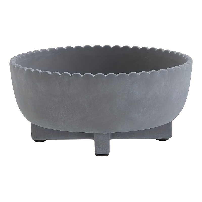 

8inch Ceramic Scalloped Bowl Planter With Stand - Rustic Grey Finish - Weather-resistant Planter For Indoor And Outdoor Use