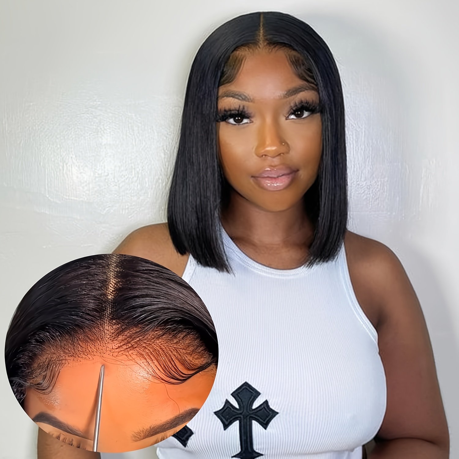 Short Bob 13x4 Transparent Lace Frontal Human Hair Wig Pre Plucked Bleached  Knots Human Hair Remy Lace Front Wig