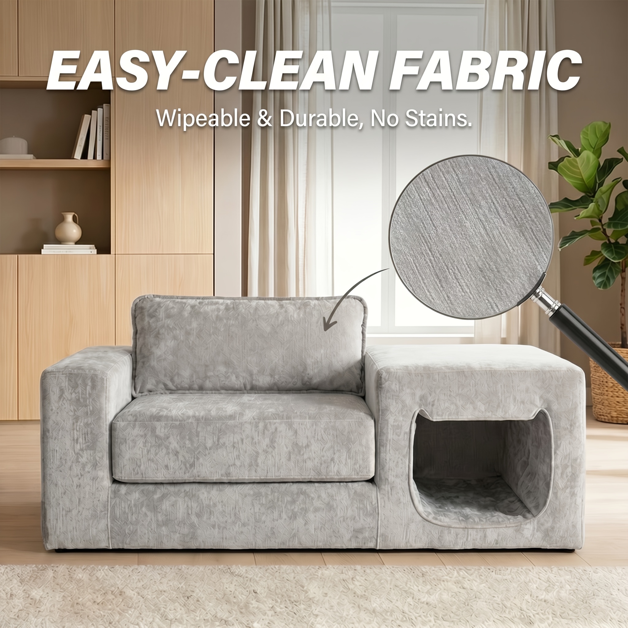 Comfy Deep-Seat Single Sofa with Exclusive Pet Resting Space, Made of High-Density And High-Resilience Foam. No Assembly Required, Multifunctional Modular Design, Suitable for Various Home Interior Decoration Scenarios