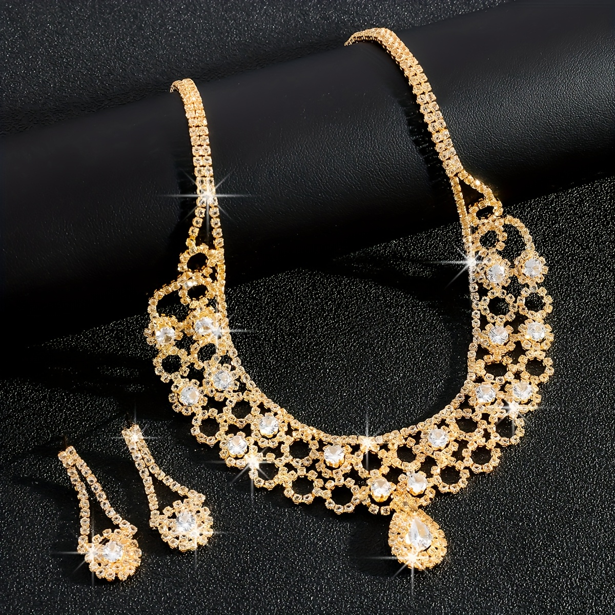 Double Layer Necklace & Earrings Set with Rhinestone Sunflowers