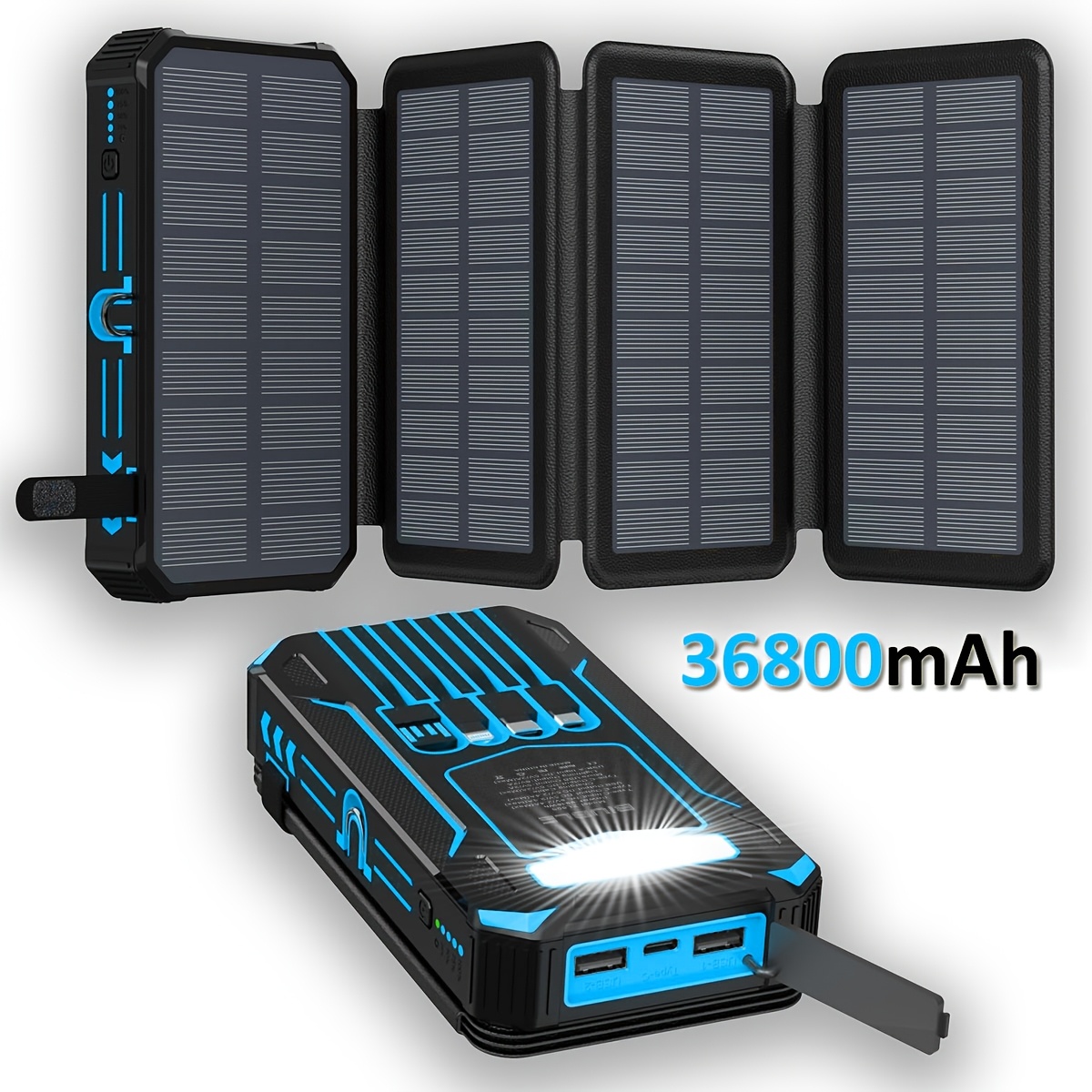 Image of 36800mah Foldable 4 Panel Solar Power Bank Pack Solar Charger 2 Usb Led Battery Fast Charger For Phone Tablets Outdoor Camping