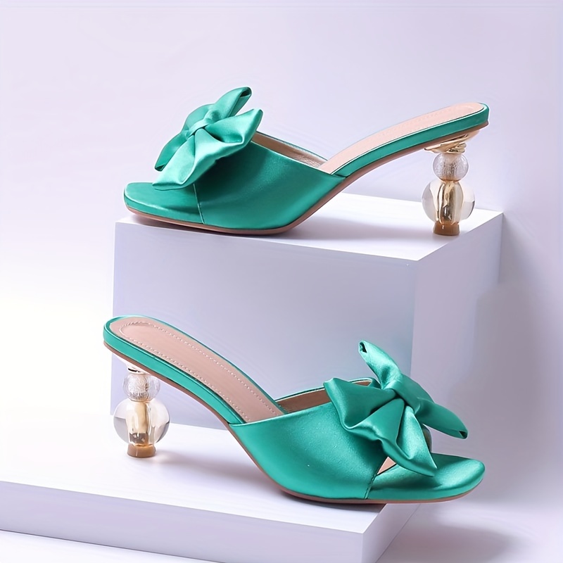 Women s Bowknot High Heels, Fashion Solid Color Square Open Toe Sandals, Stylish Party Dress Shoes details 15