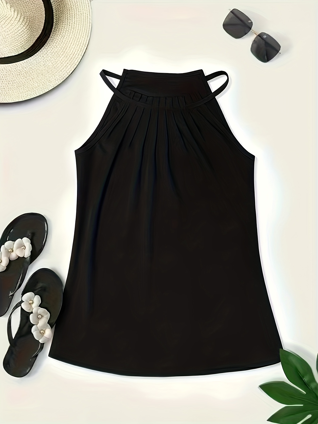 spring summer casual simple halter neck ruched design sleeveless vest details 3