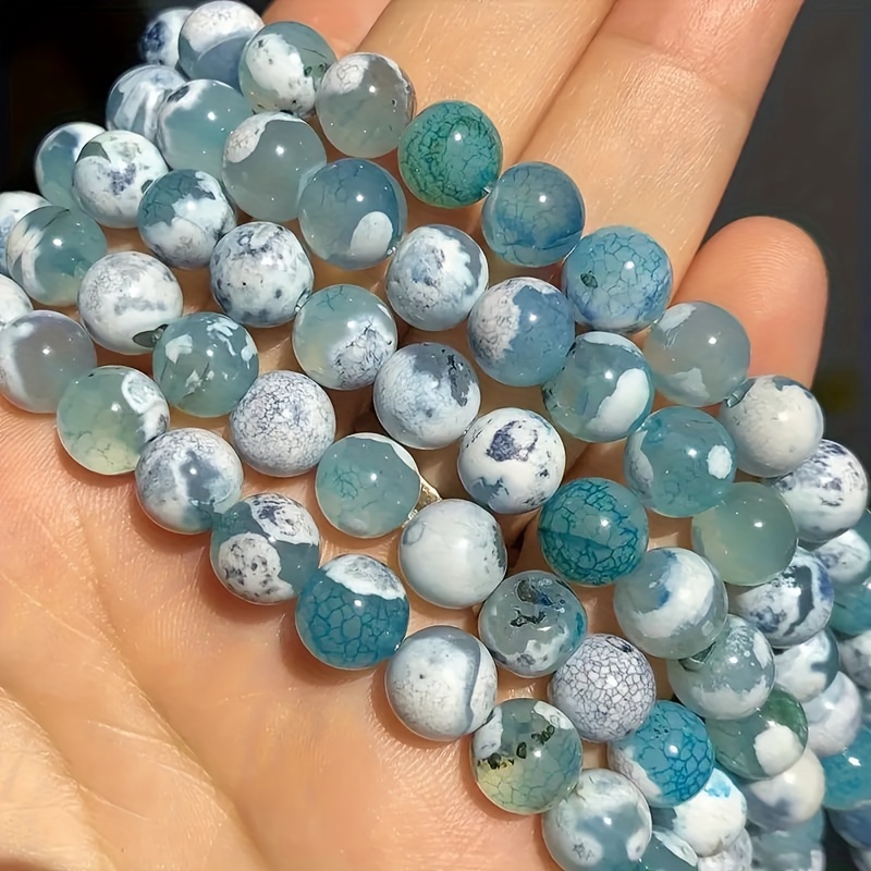 TEMU 36/46/61pcs Jilkol Blue Vein Agate Onyx Round Spacer Beads 6/8/10mm - Marbled Swirl Patterns In , Durable Gemstones For Making, Bracelets, Necklaces, Earrings, Beads For Jewelry Making