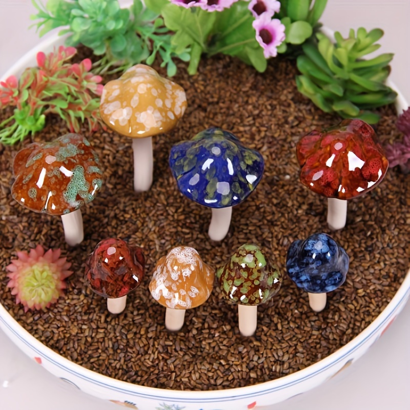 

4-piece Colorful Ceramic Mushroom Garden Stakes Set - Whimsical Outdoor Decor For Yard, Lawn & Flower Pots Garden Decorations Outdoor Garden Decor