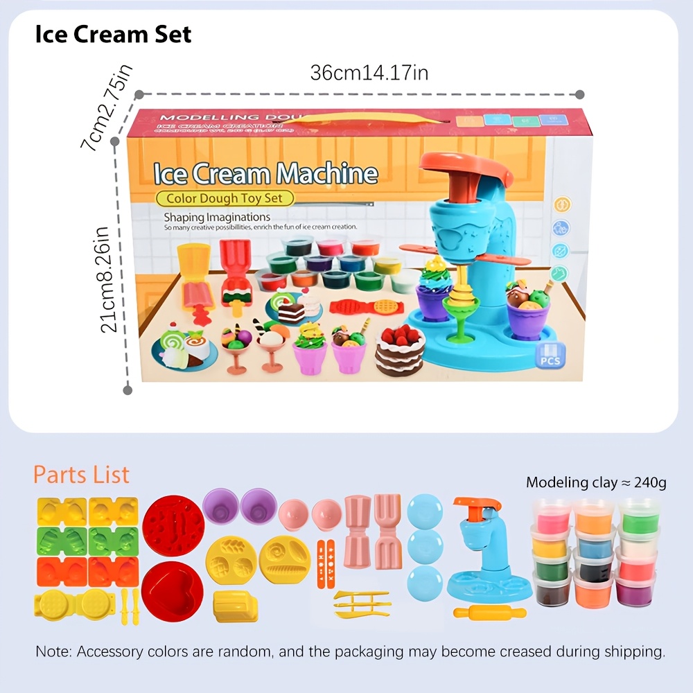 TEMU Ensemble Cadeau Machine à Glaces, Jouet de Pâte à Modeler pour Desserts pour Enfants, Jeu Sûr en Matériau de Blé, Maison de Jeu Éducatif Jouet ,
