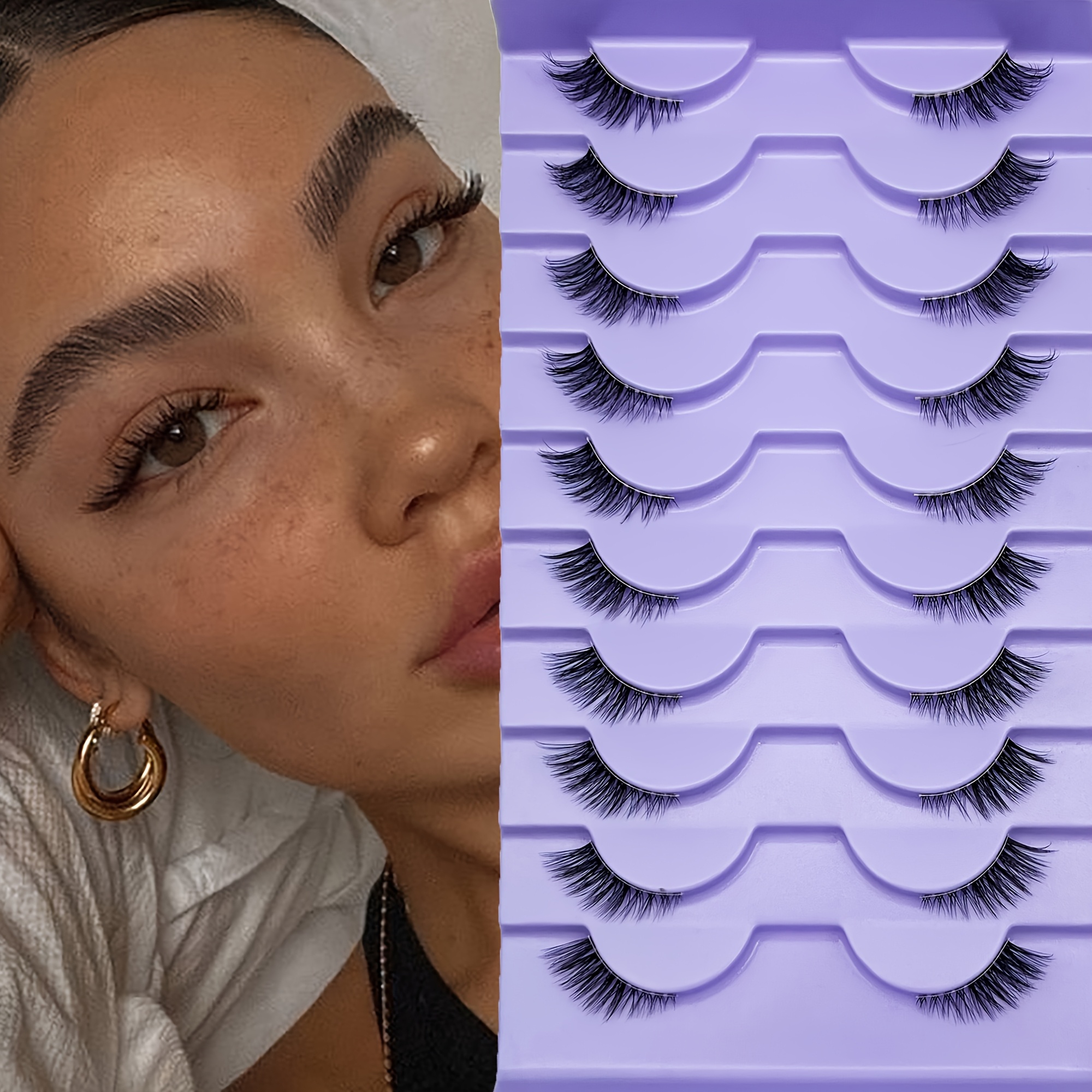 10 Pairs Natural Cat-eye False Eyelash Extensions - Lashes With D (6-9mm) For Beginners, Reusable & Easy To Apply, Soft For Daily Wear, - Fox/cat- (multi-pack)