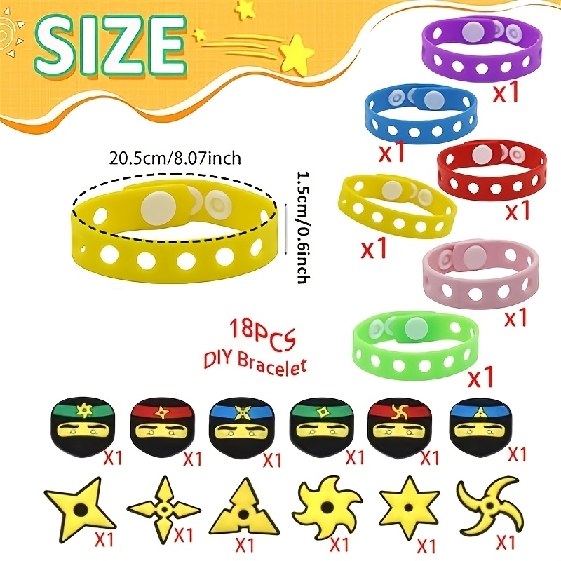 18pcs Party Silicone Bracelets Adjustable Colorful Charm Button Wristbands Make Your Own Bracelets Wristband Set,for Warrior Birthday Decorative Supplies