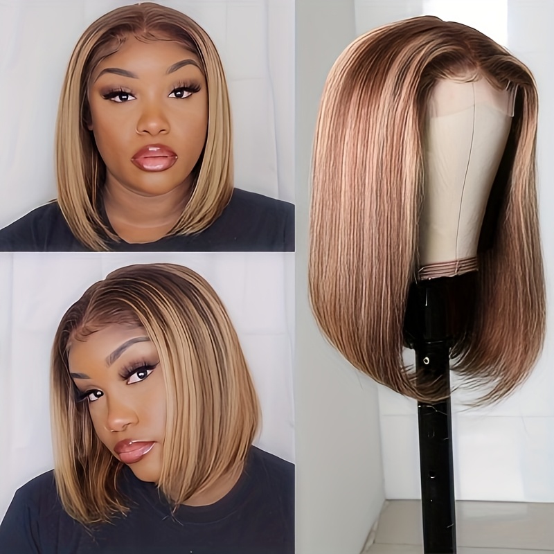 TIMOPOL Perruque pour Femmes Bob Tissée à la Main 5x1 Dentelle Frontale HD Transparente Pré-épilée Cheveux Humains Sans Colle Densité 180% Couleur Naturelle