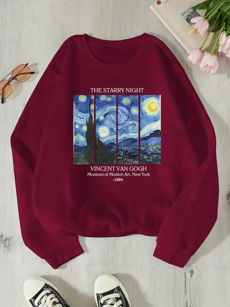 sweat-shirt van starry night pour femme - pull-over à manches longues, haut maroon pour l automne/hiver, les tenues quotidiennes et formelles - cadeau pour les amateurs , mode automne, col rond , coupe confortable, alternative à la hoodie , créatifs, vêtements d hiver, design tendance, matériau confortable, hoodie imprimé, amateurs de mode, décoration intérieure et tenues quotidiennes s, tenues automne/hiver, vêtements Détails du produit 10